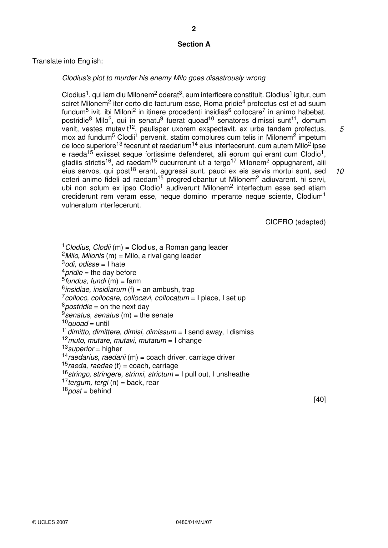 Cambridge IGCSE Latin 0480 2007 May/June Paper 1 · Variant 1 question paper, page 2 of 8