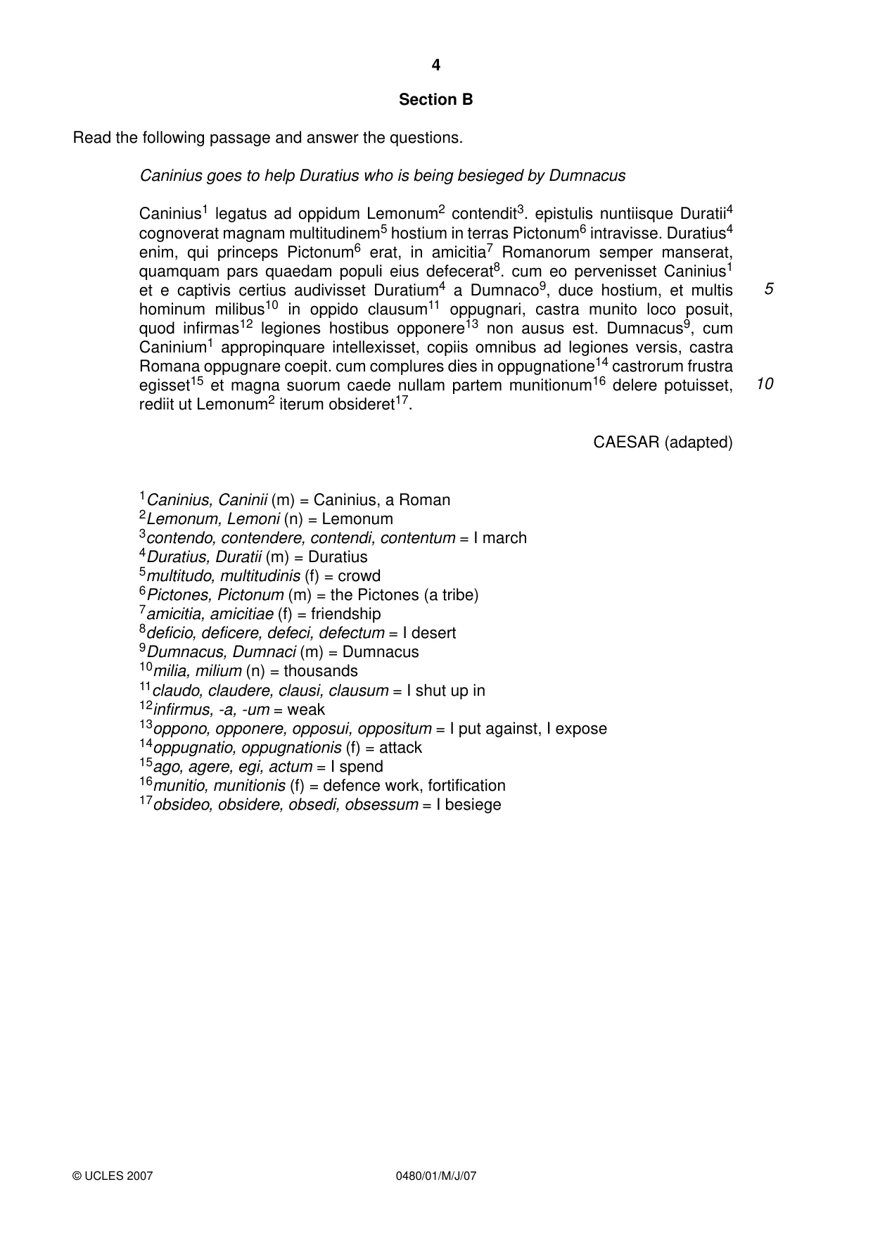 Cambridge IGCSE Latin 0480 2007 May/June Paper 1 · Variant 1 question paper, page 4 of 8