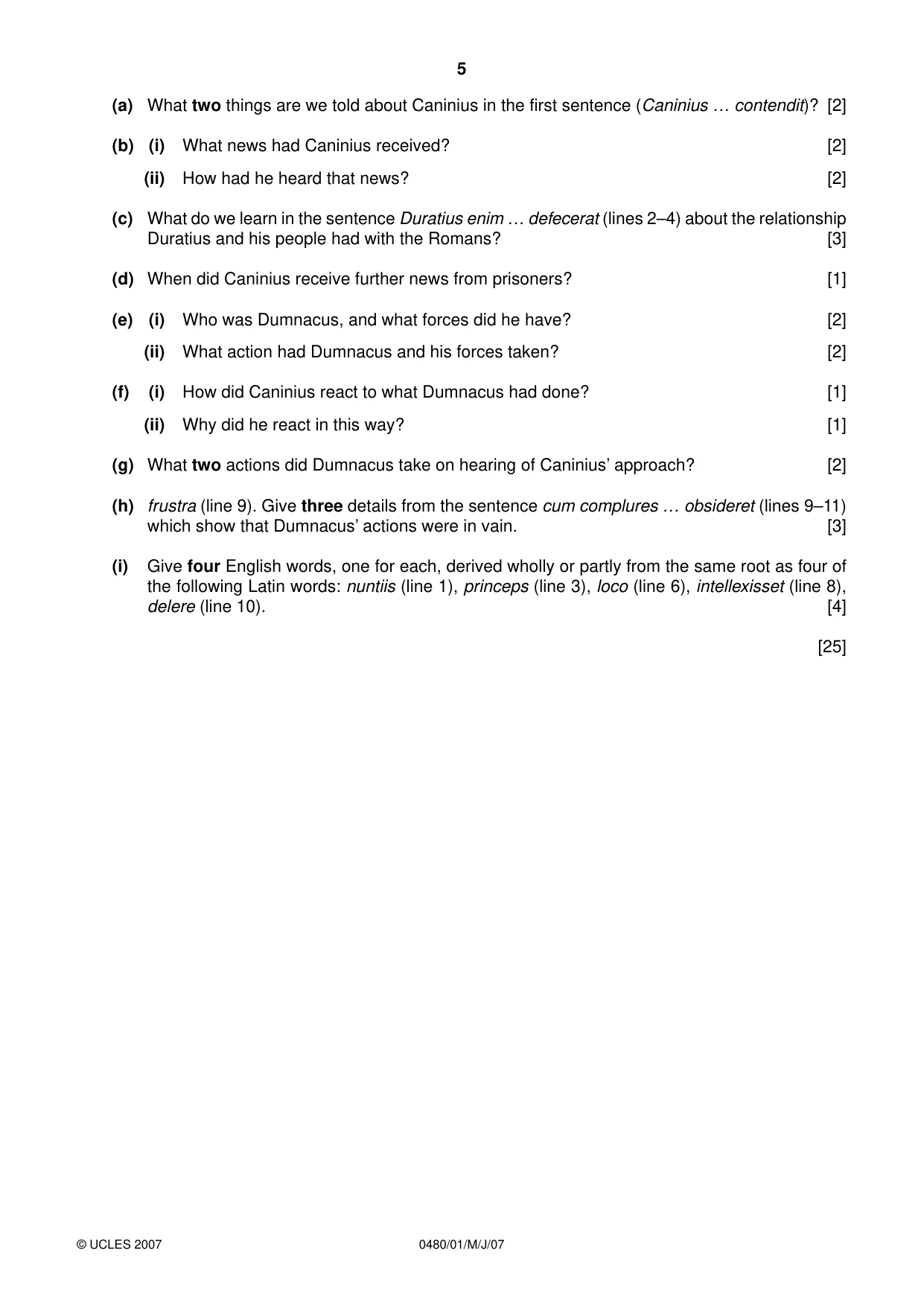 Cambridge IGCSE Latin 0480 2007 May/June Paper 1 · Variant 1 question paper, page 5 of 8
