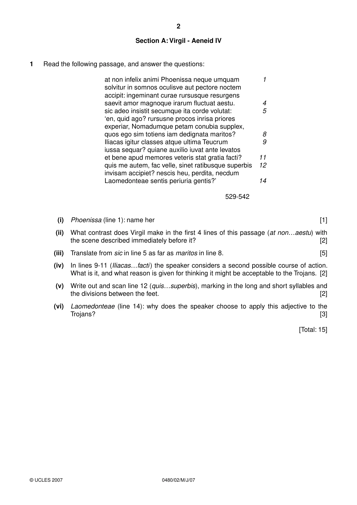 Cambridge IGCSE Latin 0480 2007 May/June Paper 2 · Variant 1 question paper, page 2 of 8