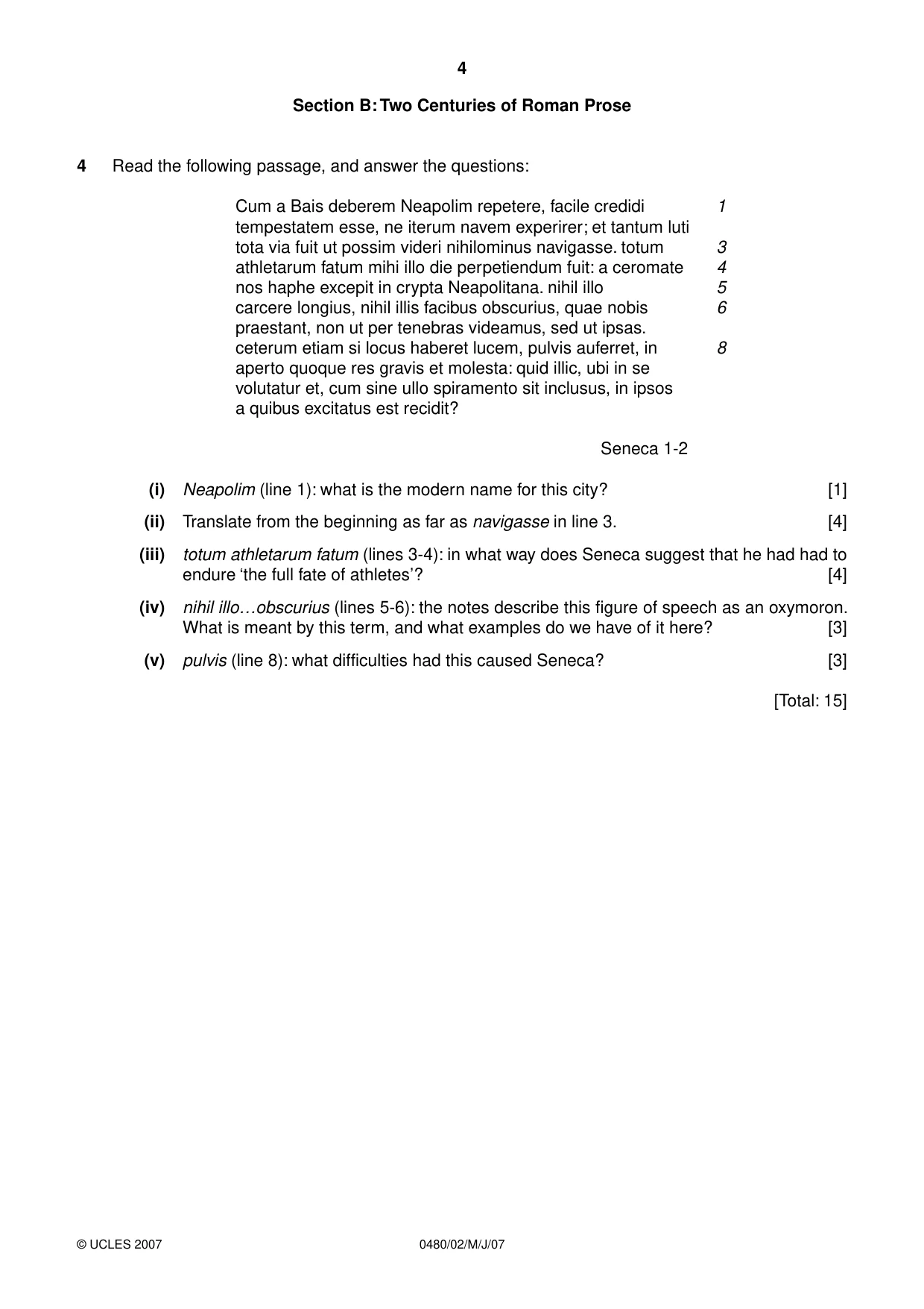 Cambridge IGCSE Latin 0480 2007 May/June Paper 2 · Variant 1 question paper, page 4 of 8