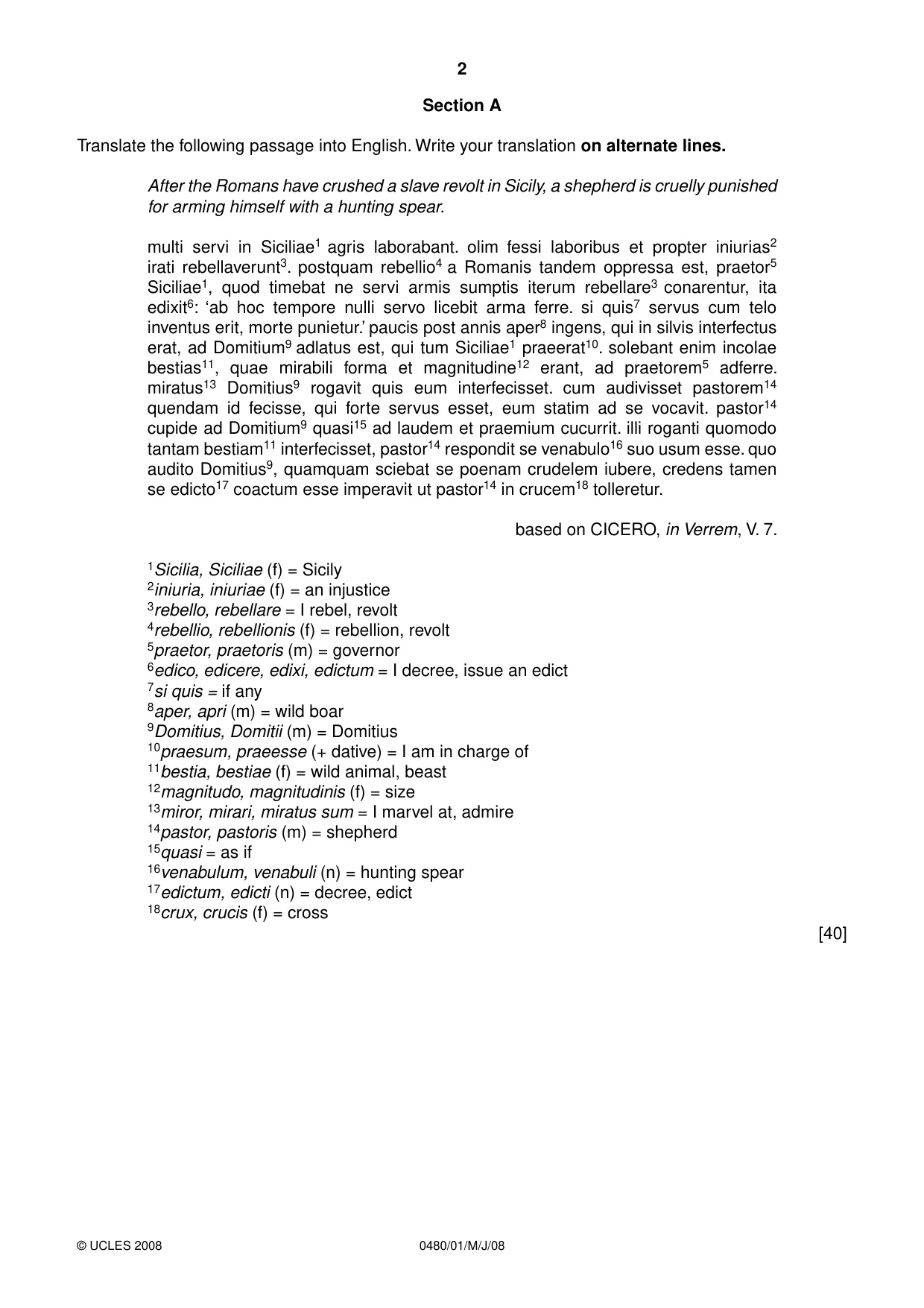 Cambridge IGCSE Latin 0480 2008 May/June Paper 1 · Variant 1 question paper, page 2 of 8