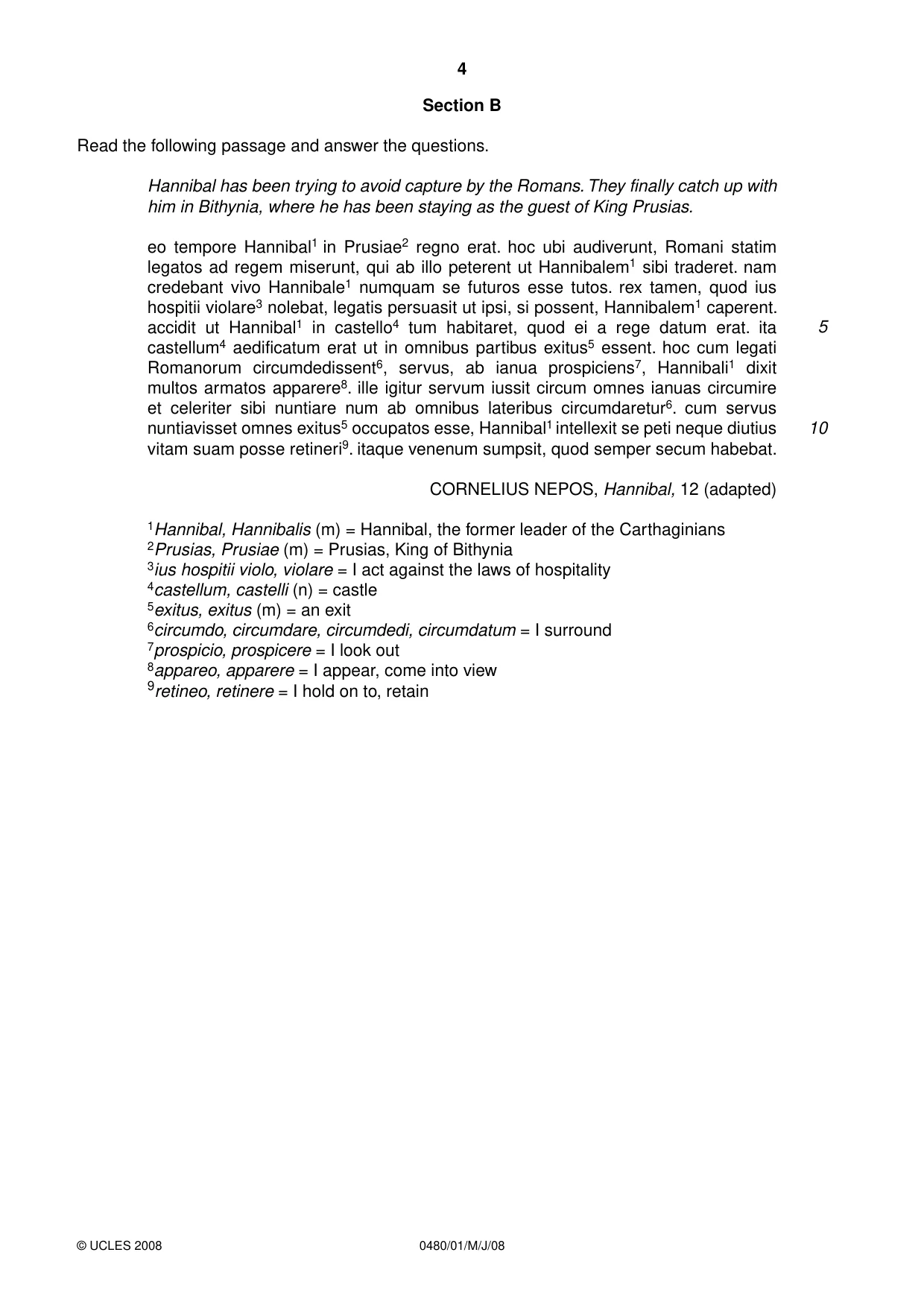 Cambridge IGCSE Latin 0480 2008 May/June Paper 1 · Variant 1 question paper, page 4 of 8