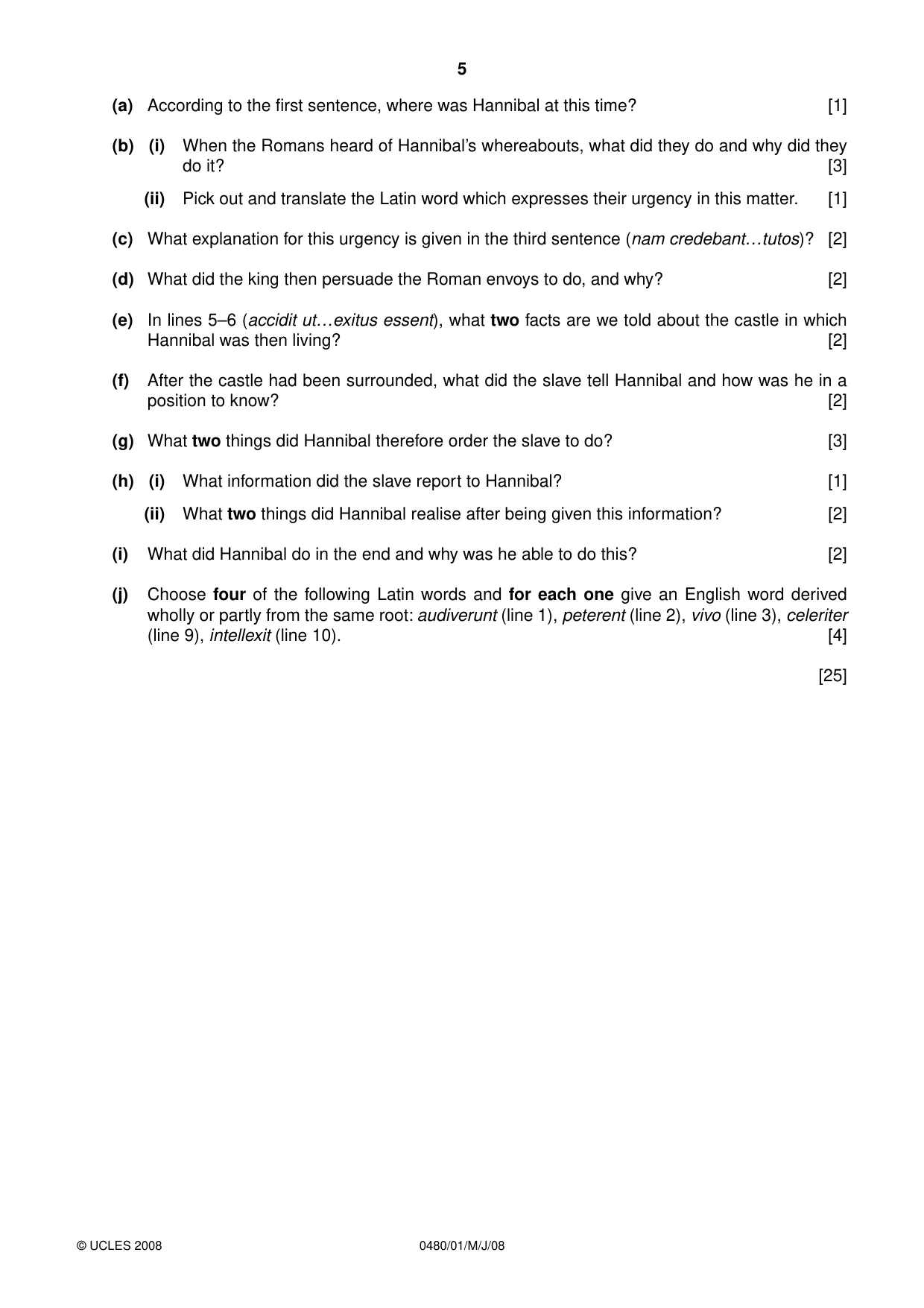 Cambridge IGCSE Latin 0480 2008 May/June Paper 1 · Variant 1 question paper, page 5 of 8