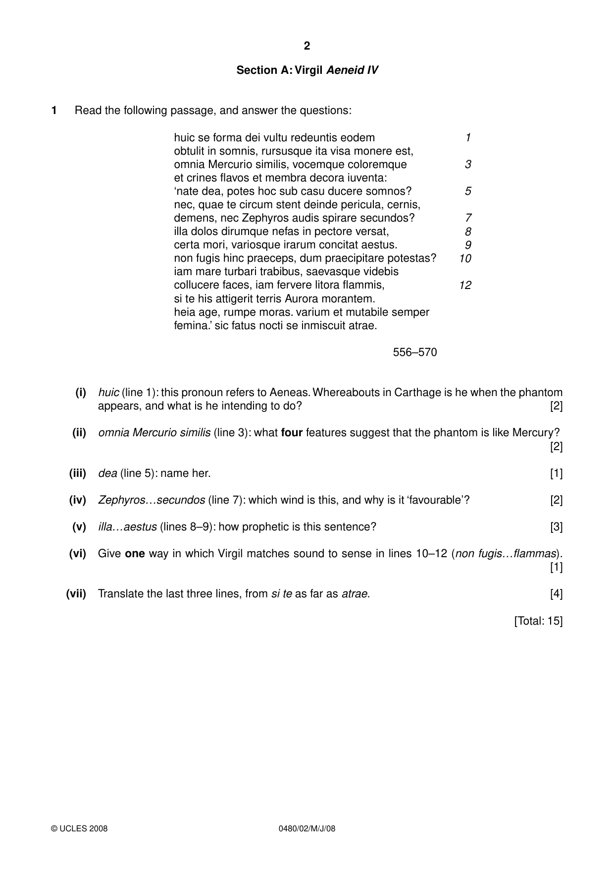 Cambridge IGCSE Latin 0480 2008 May/June Paper 2 · Variant 1 question paper, page 2 of 8