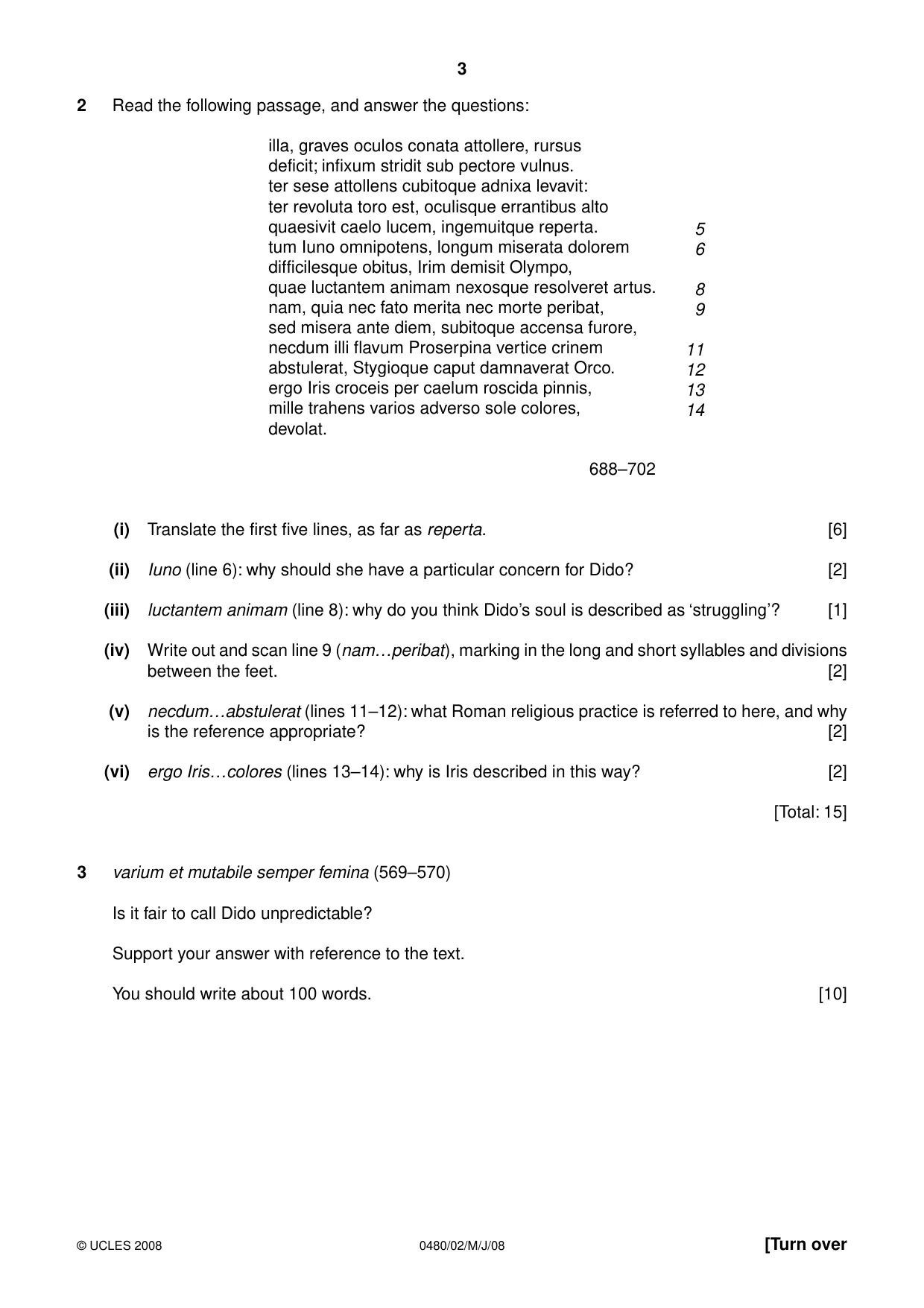 Cambridge IGCSE Latin 0480 2008 May/June Paper 2 · Variant 1 question paper, page 3 of 8
