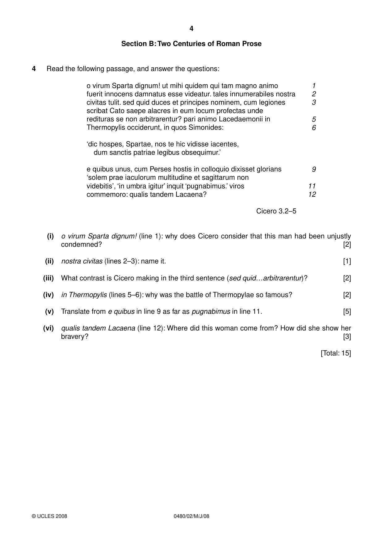 Cambridge IGCSE Latin 0480 2008 May/June Paper 2 · Variant 1 question paper, page 4 of 8
