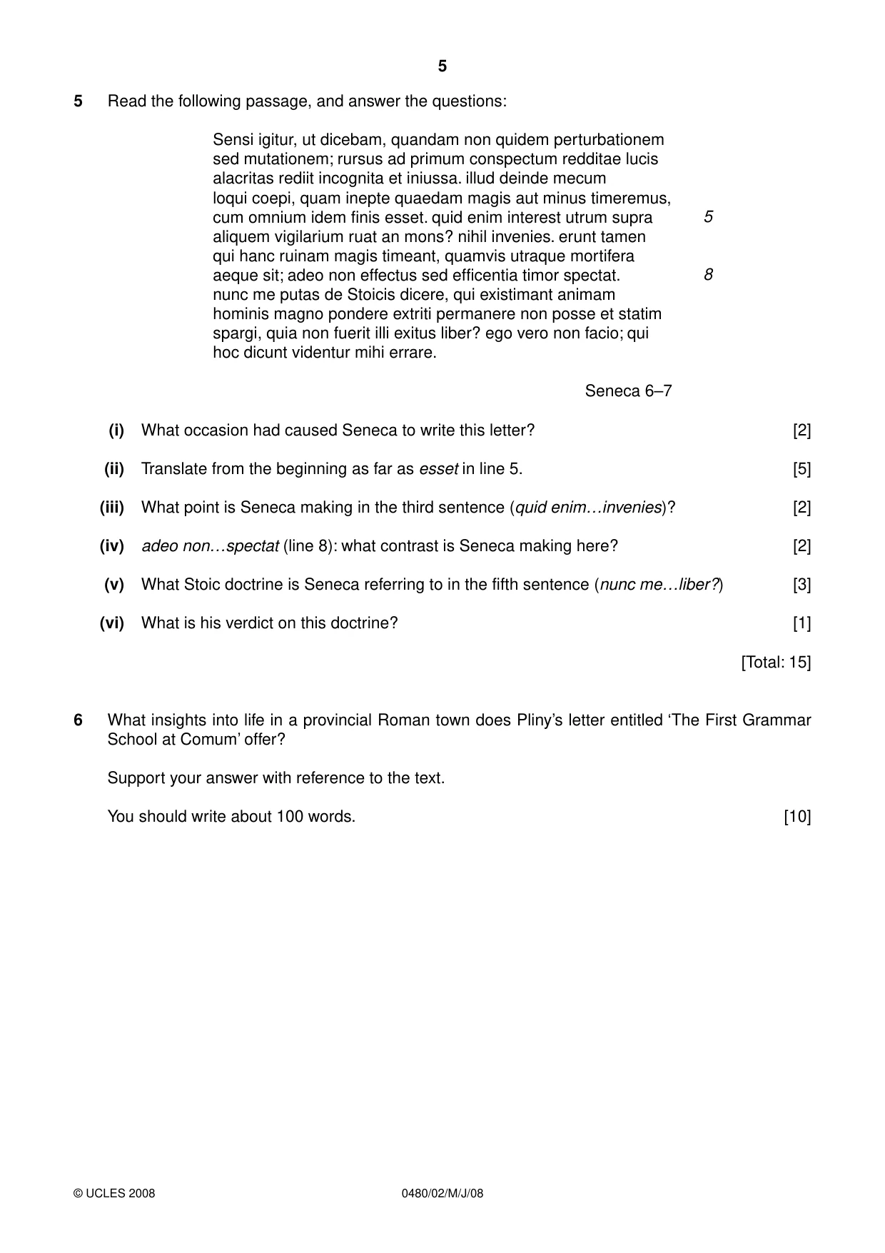 Cambridge IGCSE Latin 0480 2008 May/June Paper 2 · Variant 1 question paper, page 5 of 8