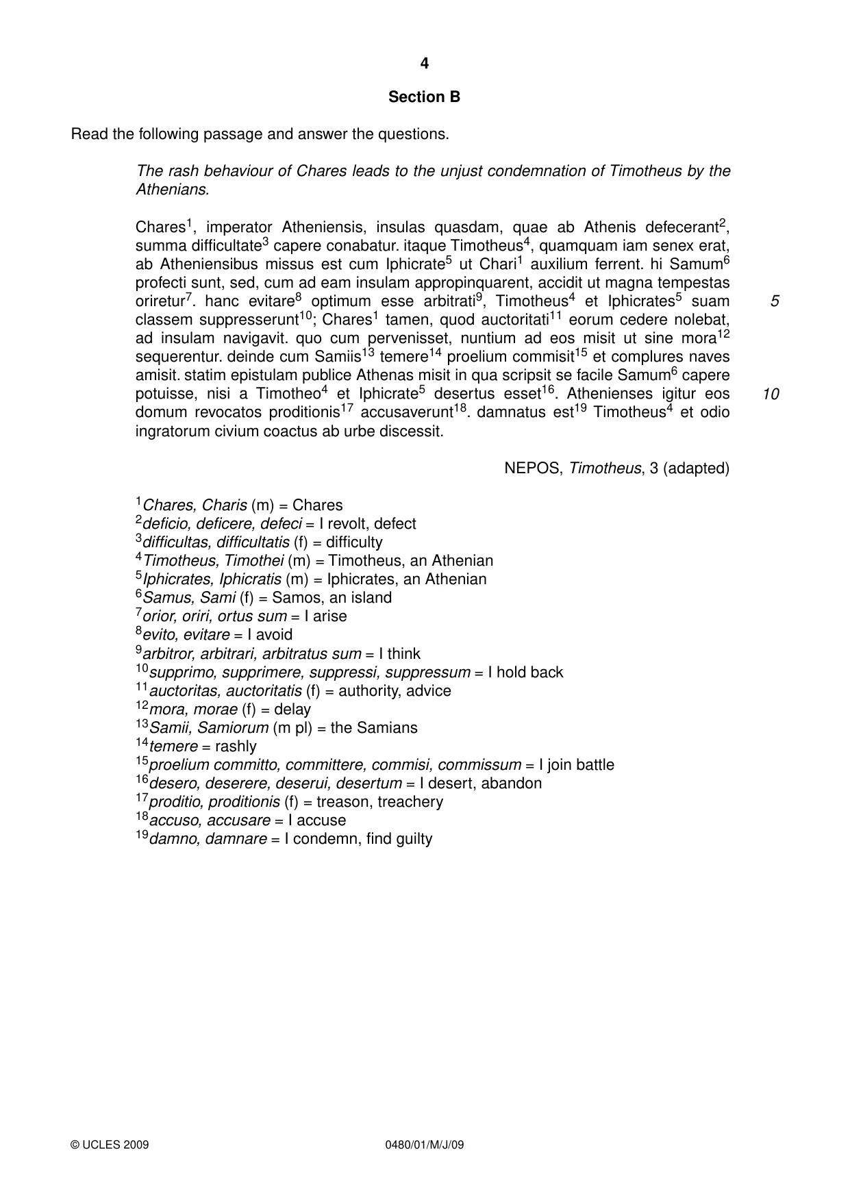 Cambridge IGCSE Latin 0480 2009 May/June Paper 1 · Variant 1 question paper, page 4 of 8
