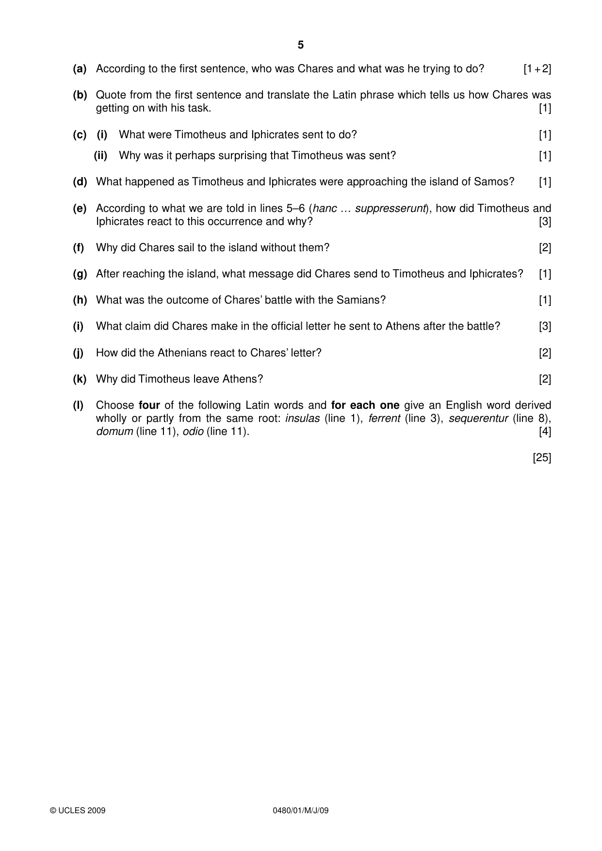 Cambridge IGCSE Latin 0480 2009 May/June Paper 1 · Variant 1 question paper, page 5 of 8