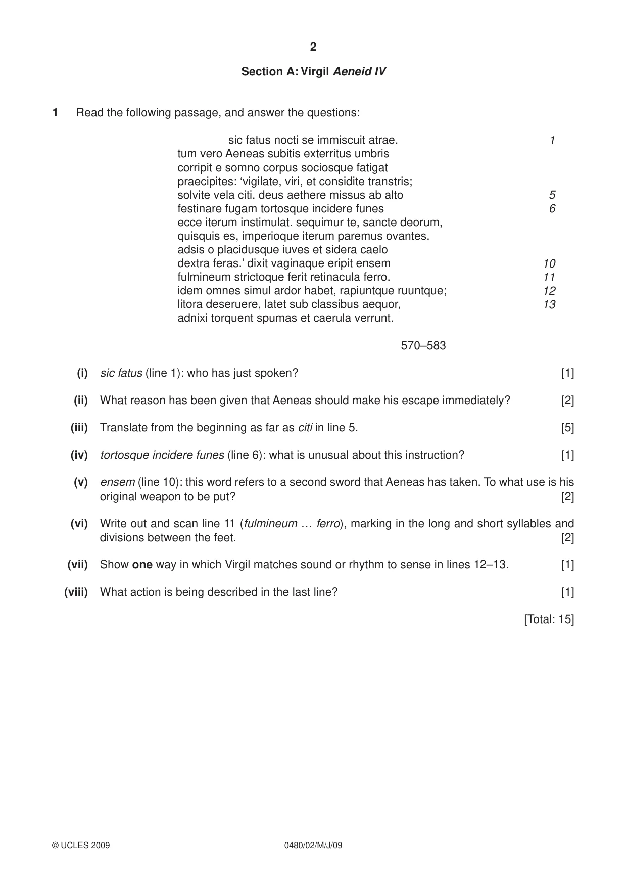 Cambridge IGCSE Latin 0480 2009 May/June Paper 2 · Variant 1 question paper, page 2 of 8