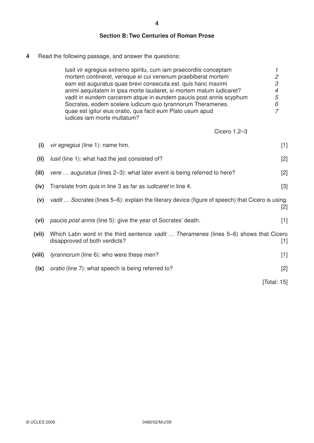 Cambridge IGCSE Latin 0480 2009 May/June Paper 2 · Variant 1 question paper, page 4 of 8