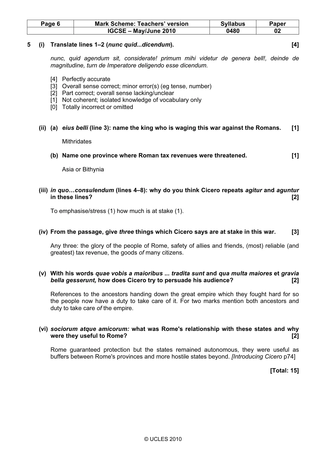 Mark scheme, page 6 of 7