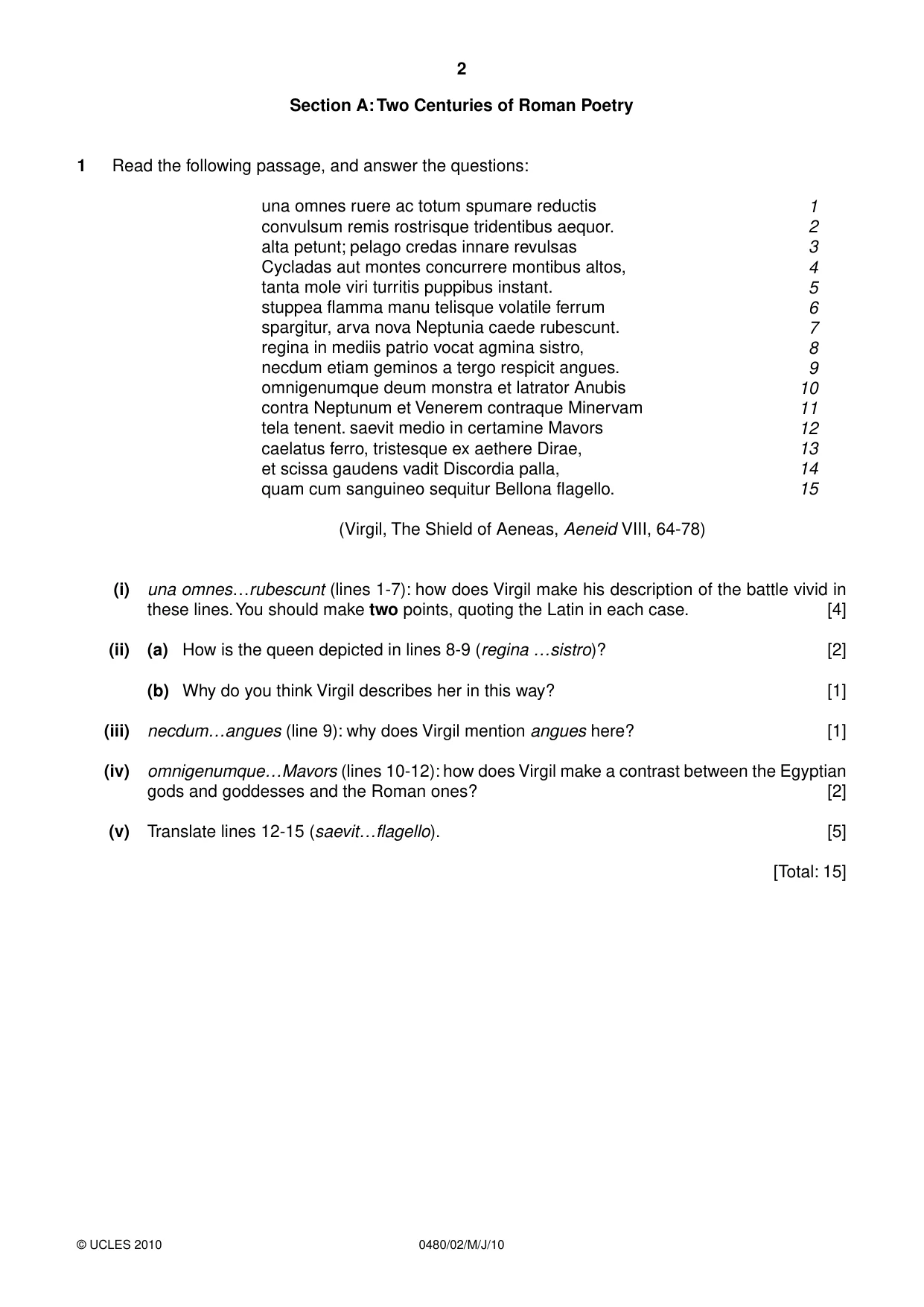 Cambridge IGCSE Latin 0480 2010 May/June Paper 2 · Variant 1 question paper, page 2 of 8