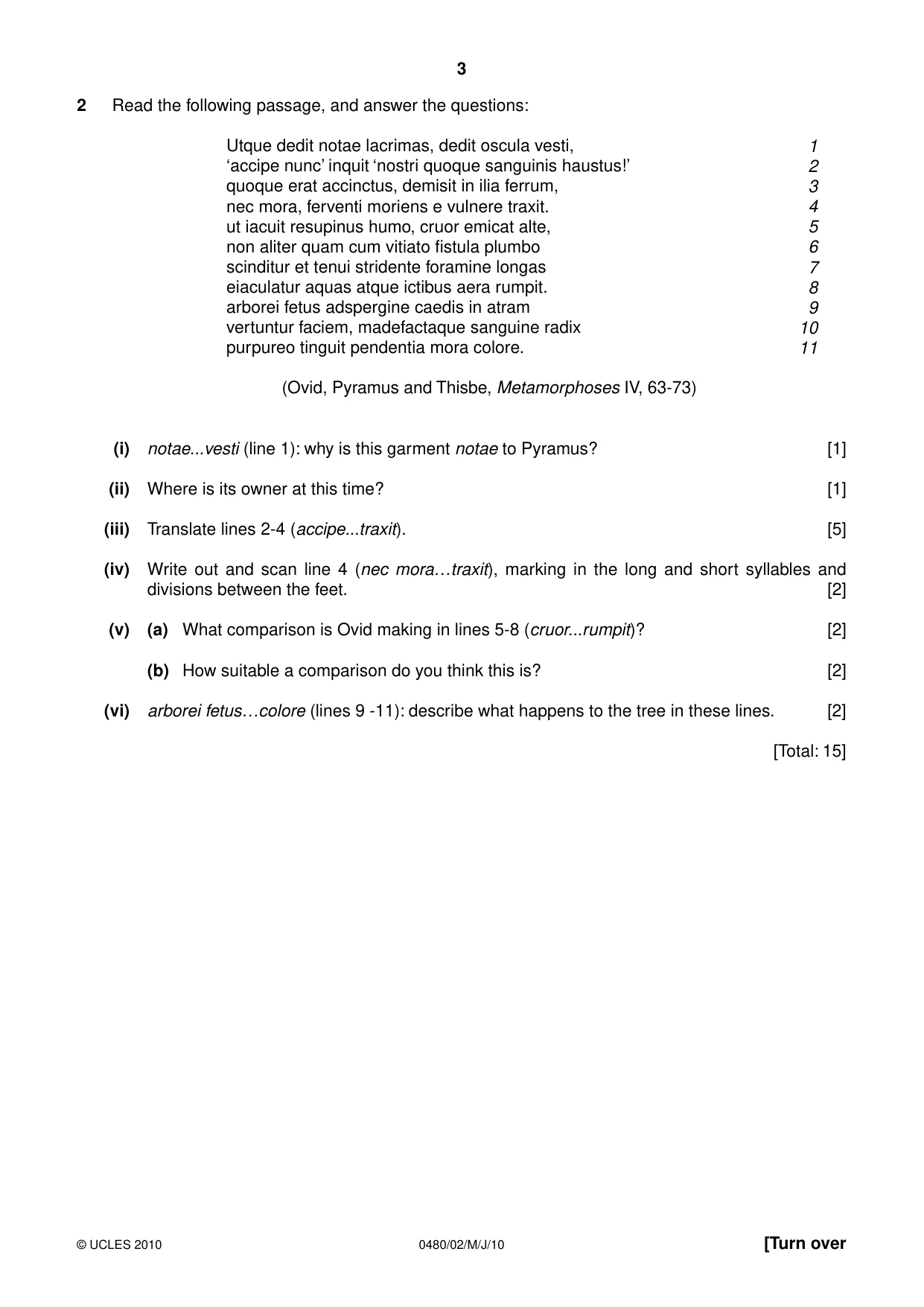 Cambridge IGCSE Latin 0480 2010 May/June Paper 2 · Variant 1 question paper, page 3 of 8