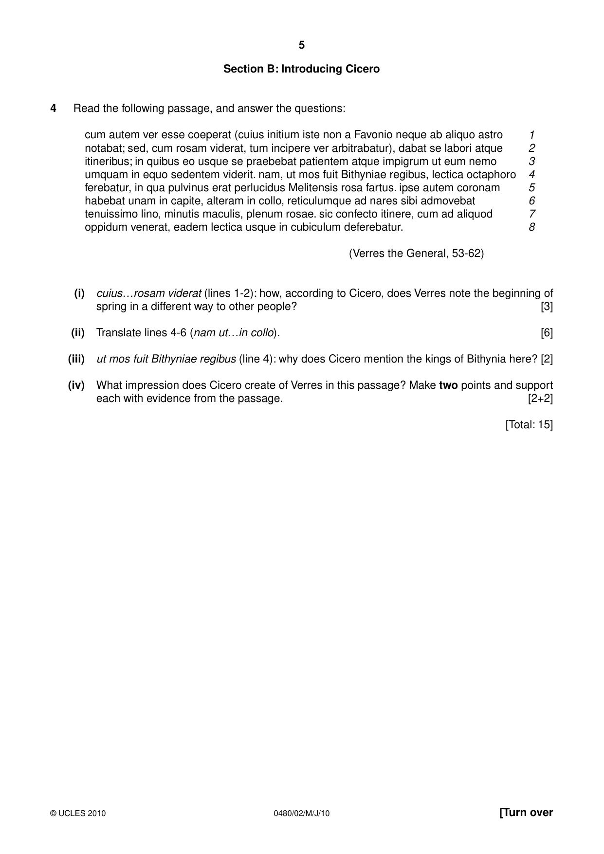 Cambridge IGCSE Latin 0480 2010 May/June Paper 2 · Variant 1 question paper, page 5 of 8