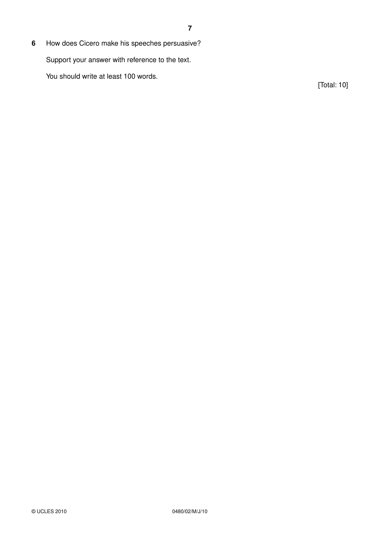 Cambridge IGCSE Latin 0480 2010 May/June Paper 2 · Variant 1 question paper, page 7 of 8
