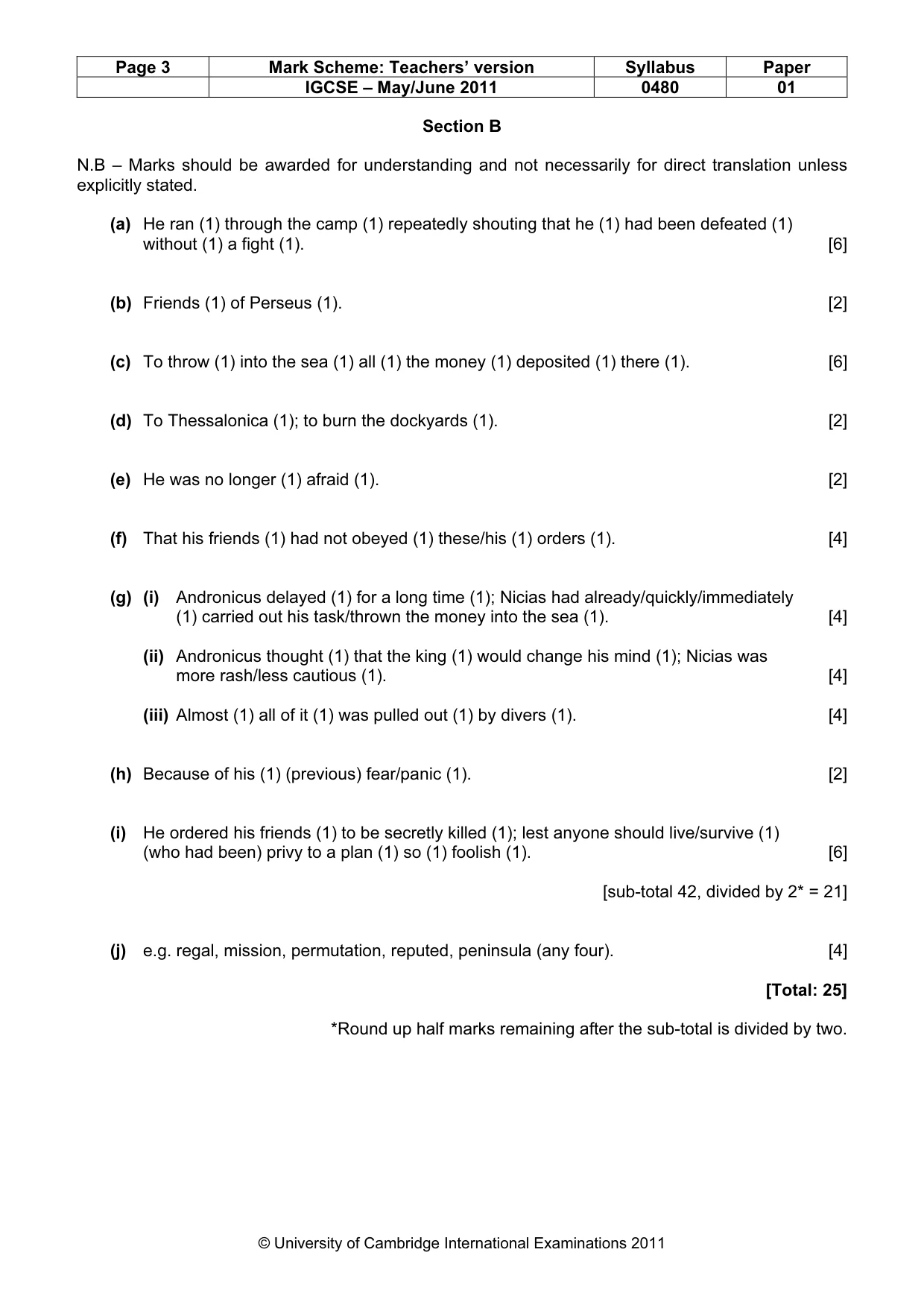 Mark scheme, page 3 of 3