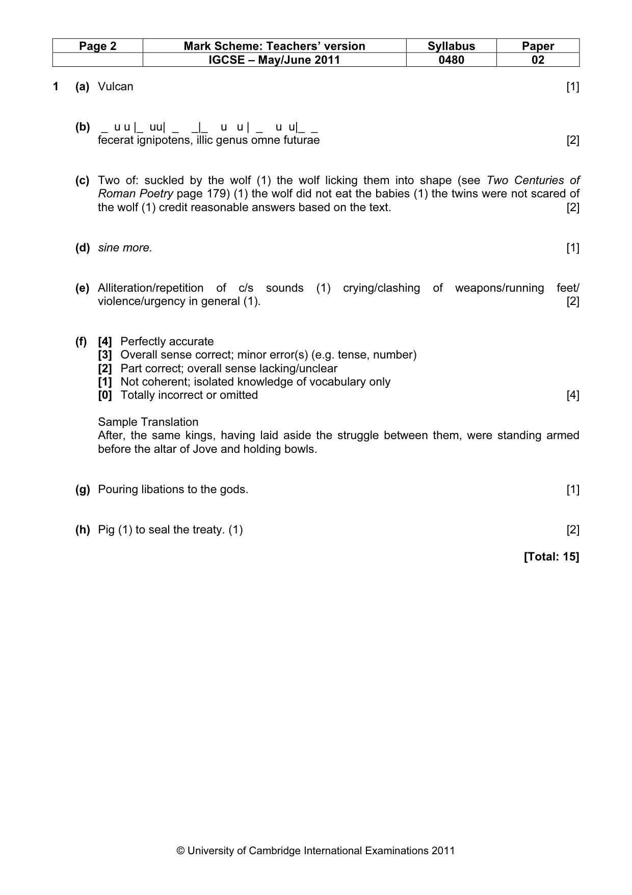 Mark scheme, page 2 of 5