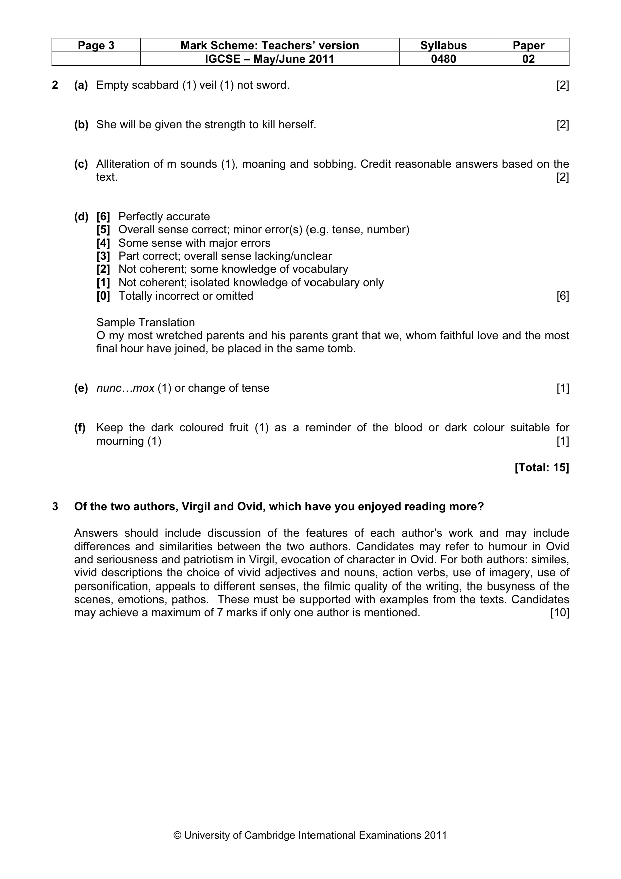 Mark scheme, page 3 of 5