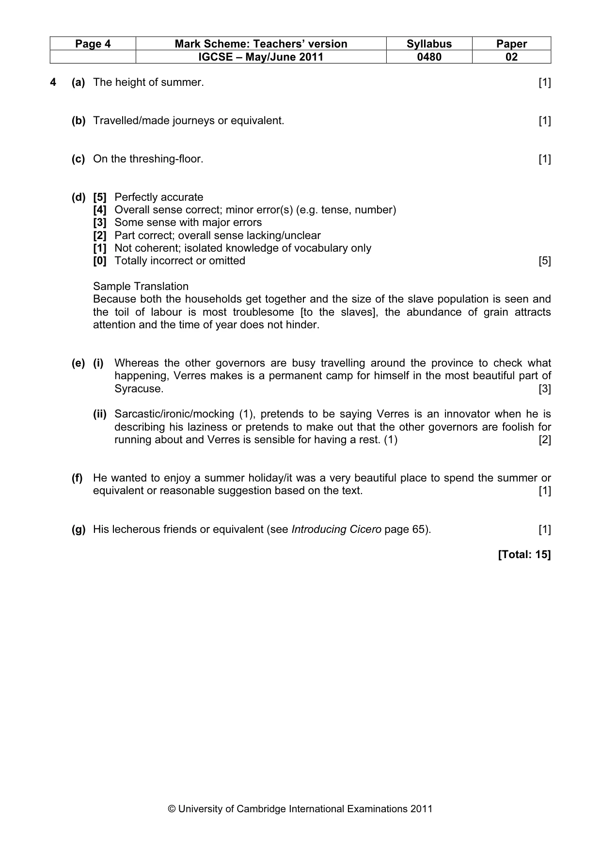 Mark scheme, page 4 of 5