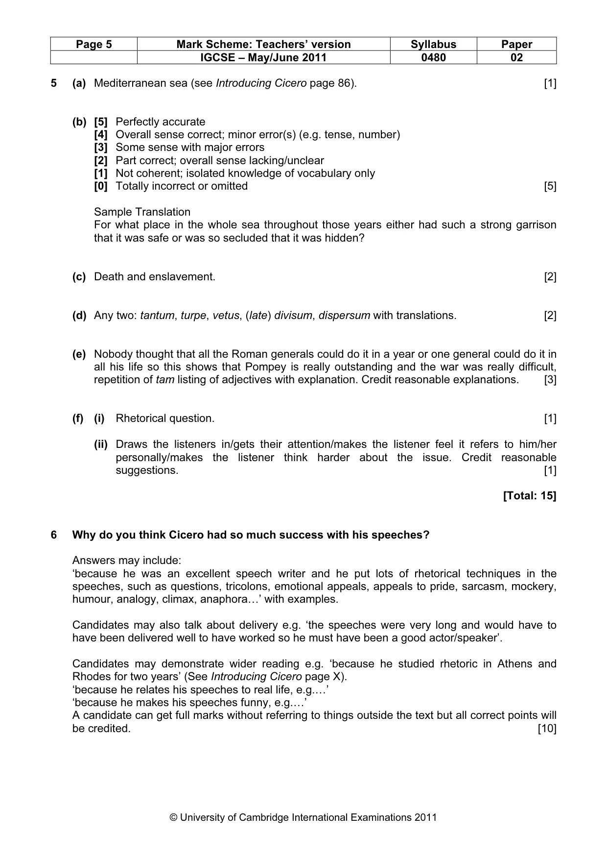 Mark scheme, page 5 of 5