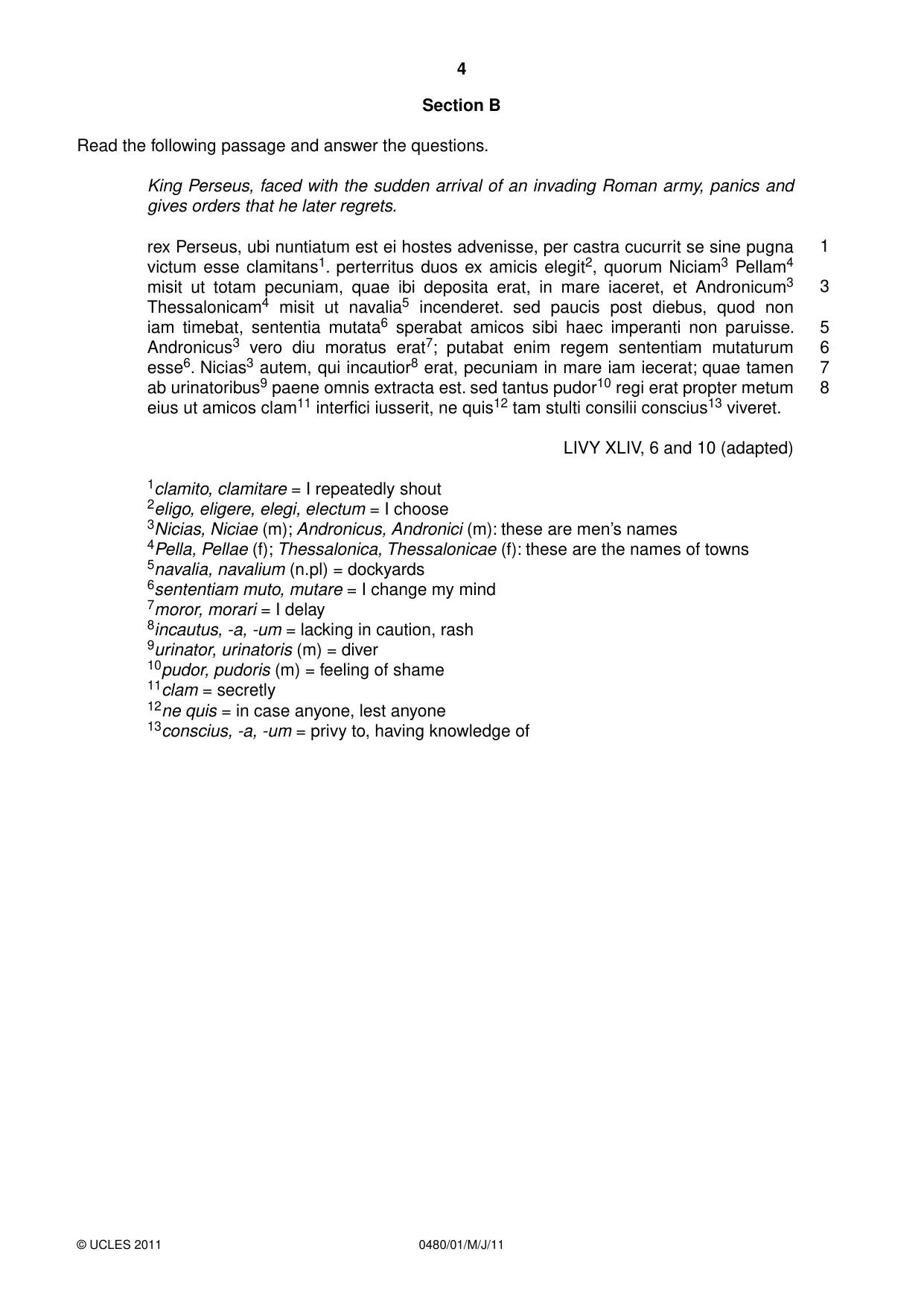 Cambridge IGCSE Latin 0480 2011 May/June Paper 1 · Variant 1 question paper, page 4 of 8