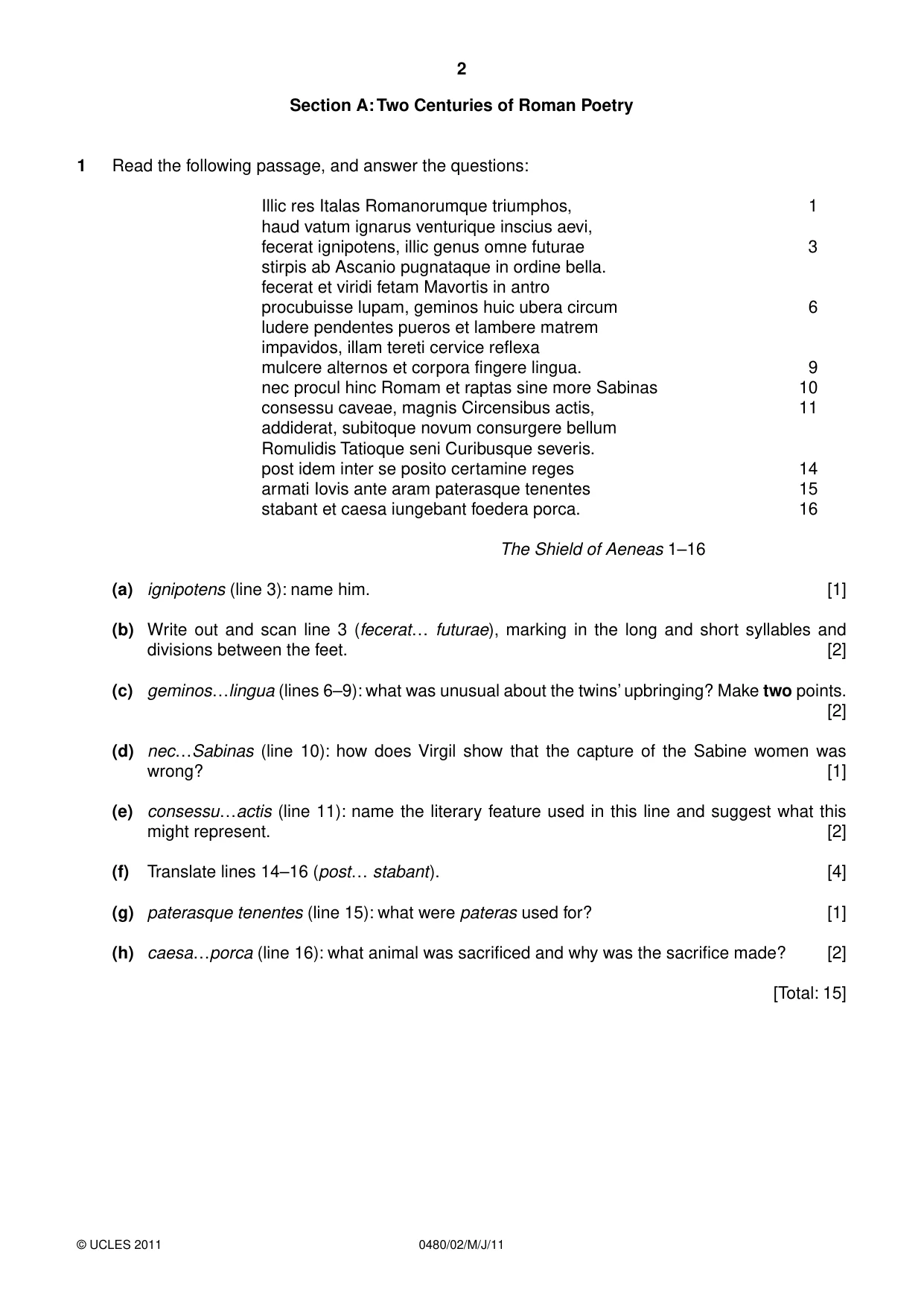 Cambridge IGCSE Latin 0480 2011 May/June Paper 2 · Variant 1 question paper, page 2 of 8