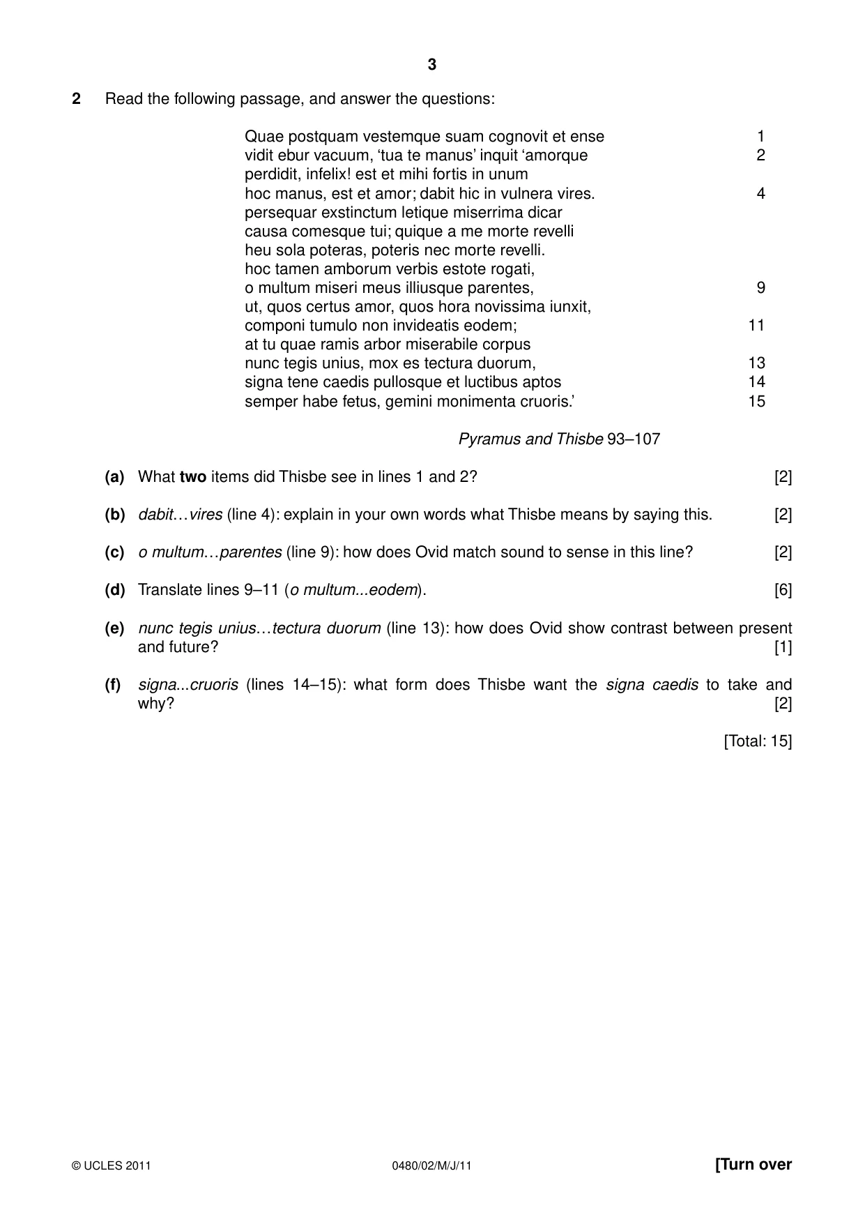 Cambridge IGCSE Latin 0480 2011 May/June Paper 2 · Variant 1 question paper, page 3 of 8