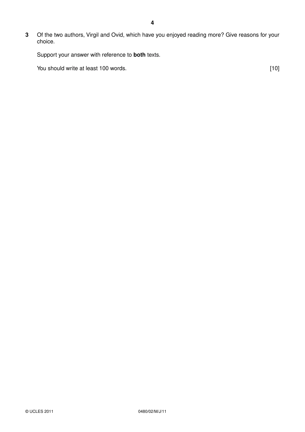 Cambridge IGCSE Latin 0480 2011 May/June Paper 2 · Variant 1 question paper, page 4 of 8