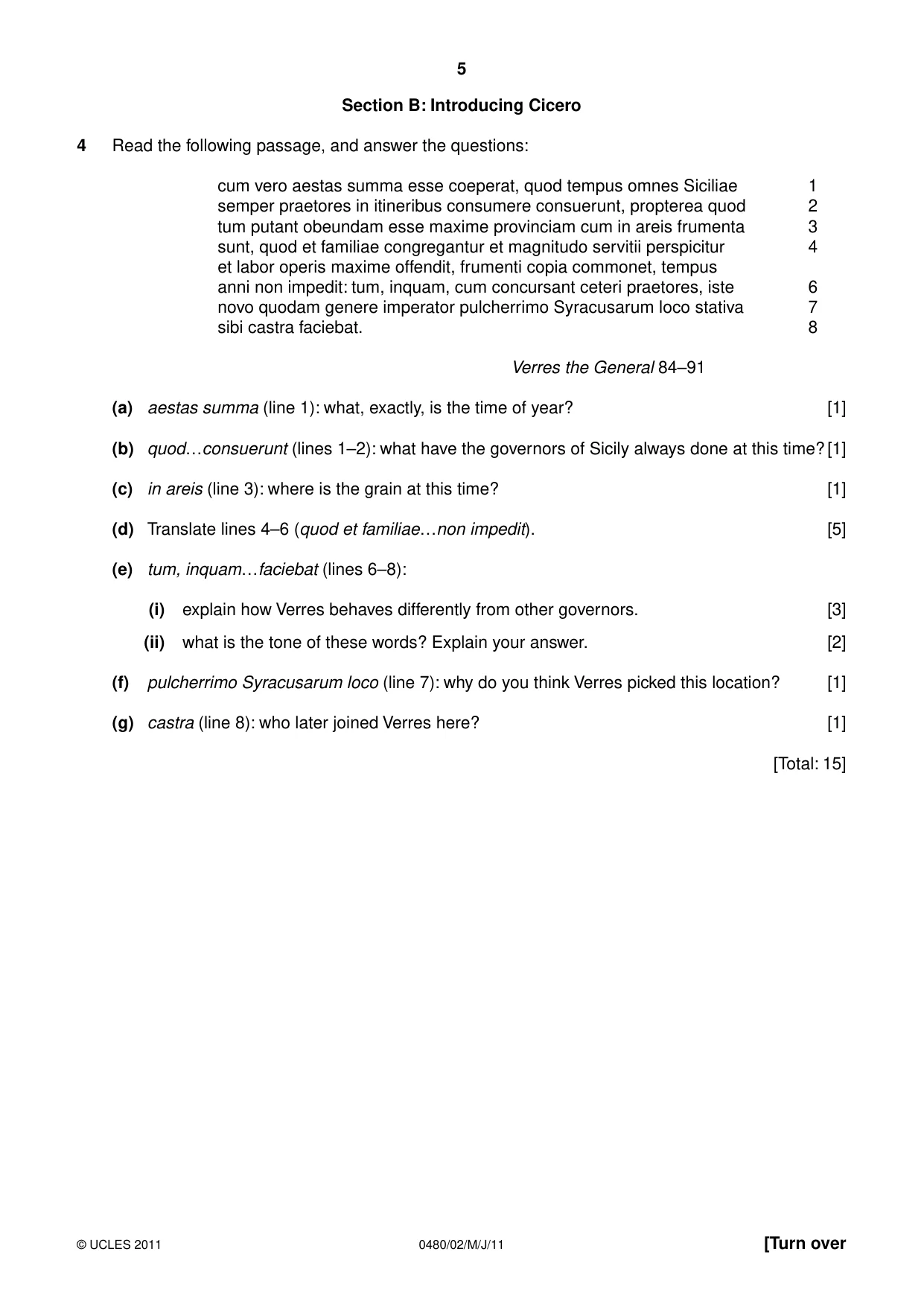 Cambridge IGCSE Latin 0480 2011 May/June Paper 2 · Variant 1 question paper, page 5 of 8