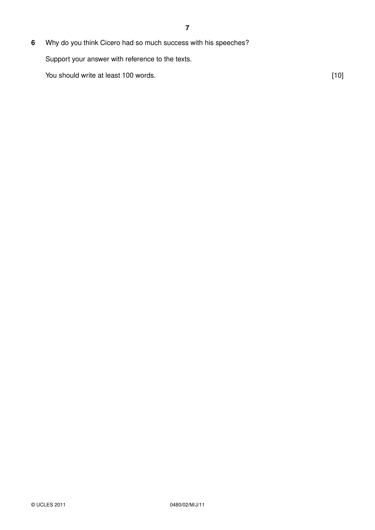 Cambridge IGCSE Latin 0480 2011 May/June Paper 2 · Variant 1 question paper, page 7 of 8
