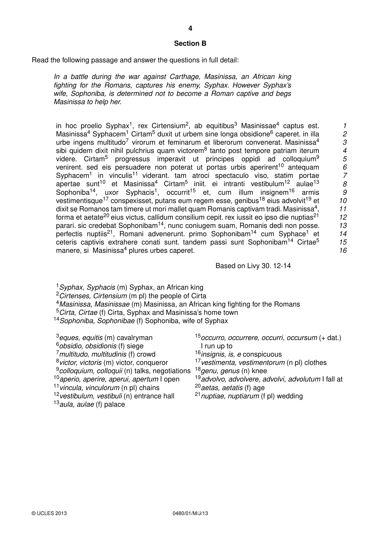 Cambridge IGCSE Latin 0480 2013 May/June Paper 1 · Variant 1 question paper, page 4 of 8