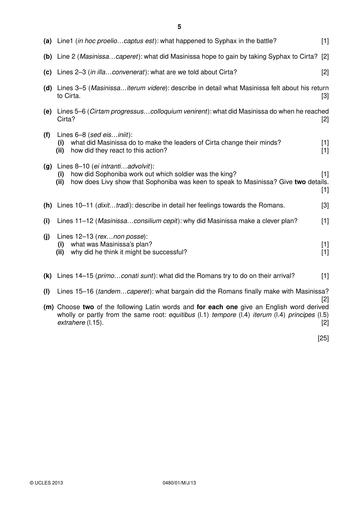 Cambridge IGCSE Latin 0480 2013 May/June Paper 1 · Variant 1 question paper, page 5 of 8