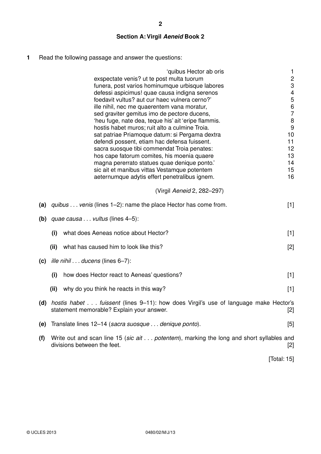 Cambridge IGCSE Latin 0480 2013 May/June Paper 2 · Variant 1 question paper, page 2 of 8