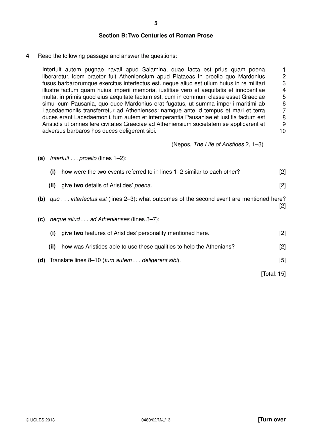 Cambridge IGCSE Latin 0480 2013 May/June Paper 2 · Variant 1 question paper, page 5 of 8