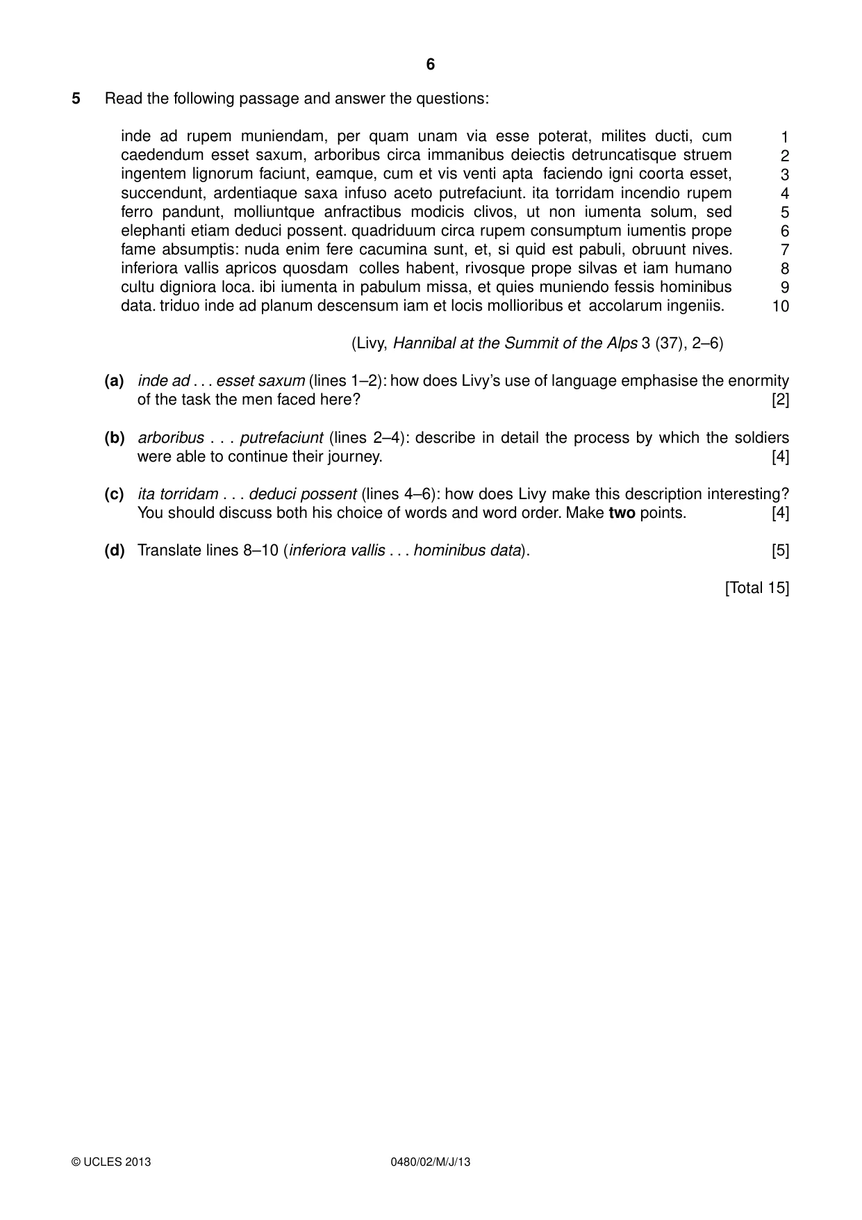 Cambridge IGCSE Latin 0480 2013 May/June Paper 2 · Variant 1 question paper, page 6 of 8