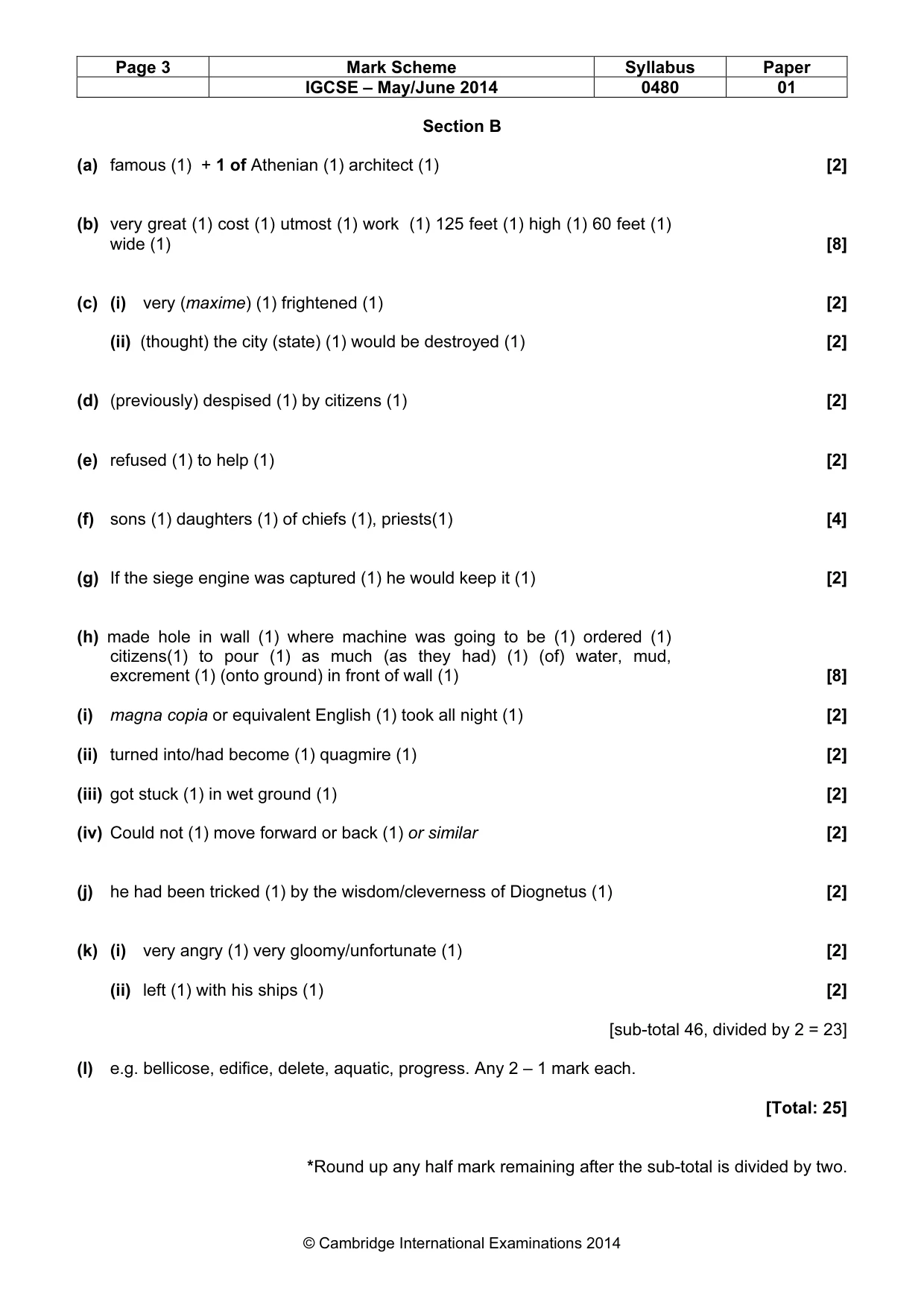 Mark scheme, page 3 of 4