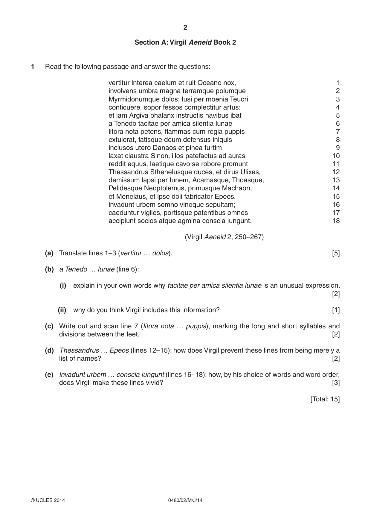 Cambridge IGCSE Latin 0480 2014 May/June Paper 2 · Variant 0 question paper, page 2 of 8
