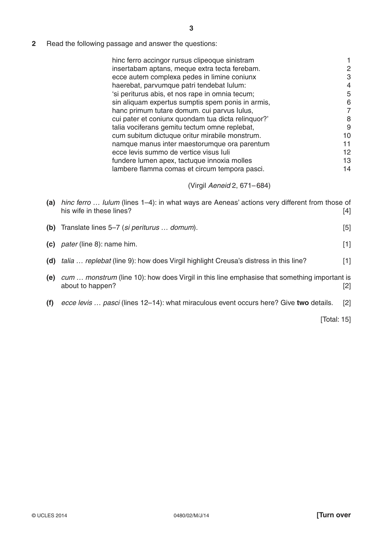 Cambridge IGCSE Latin 0480 2014 May/June Paper 2 · Variant 0 question paper, page 3 of 8