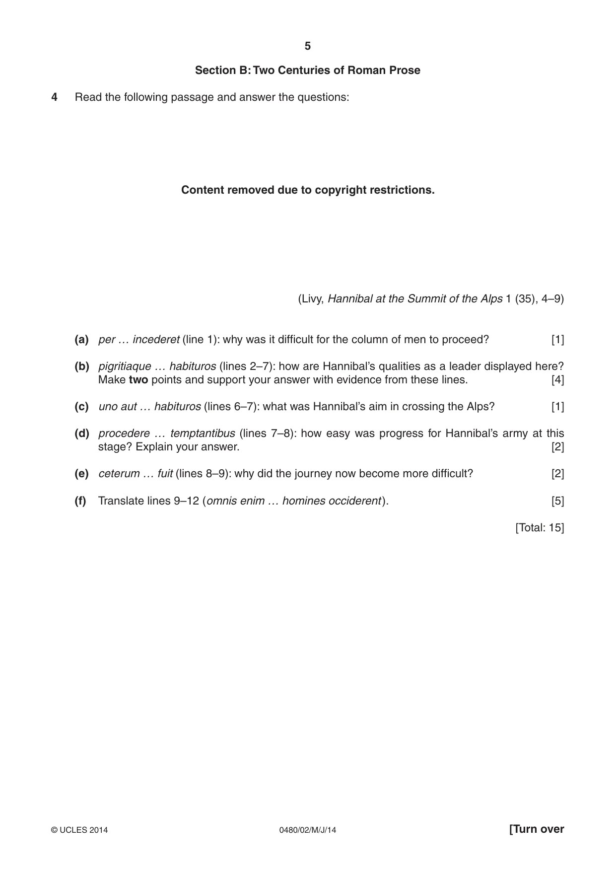 Cambridge IGCSE Latin 0480 2014 May/June Paper 2 · Variant 0 question paper, page 5 of 8