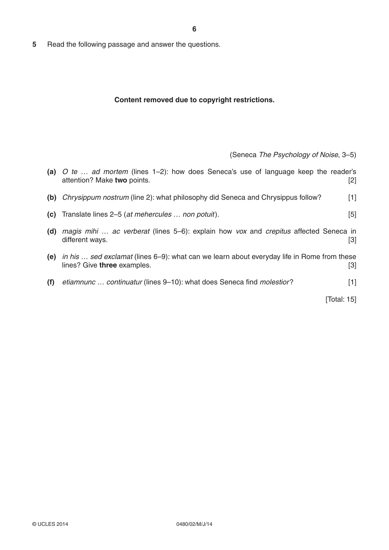 Cambridge IGCSE Latin 0480 2014 May/June Paper 2 · Variant 0 question paper, page 6 of 8