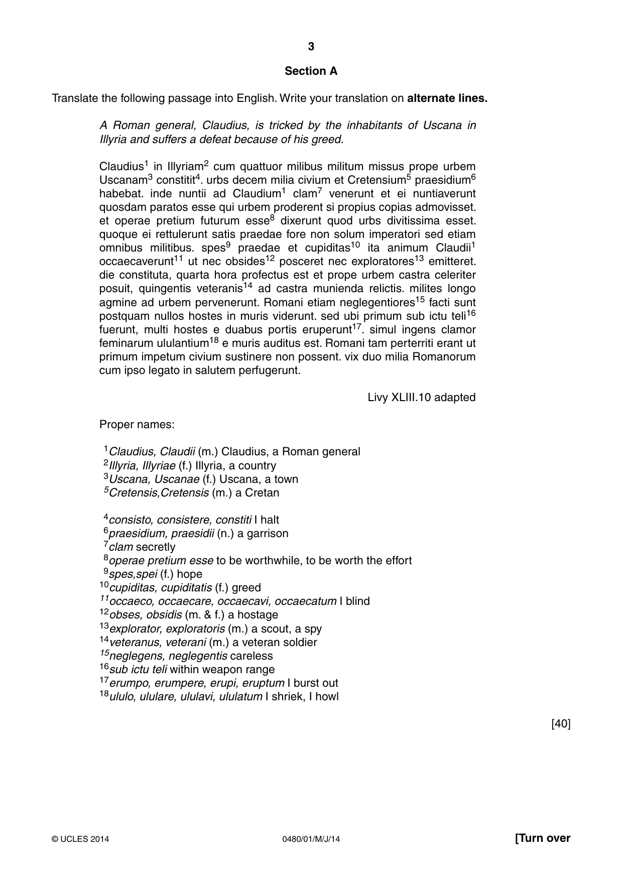 Cambridge IGCSE Latin 0480 2014 May/June Paper 1 · Variant 1 question paper, page 3 of 8