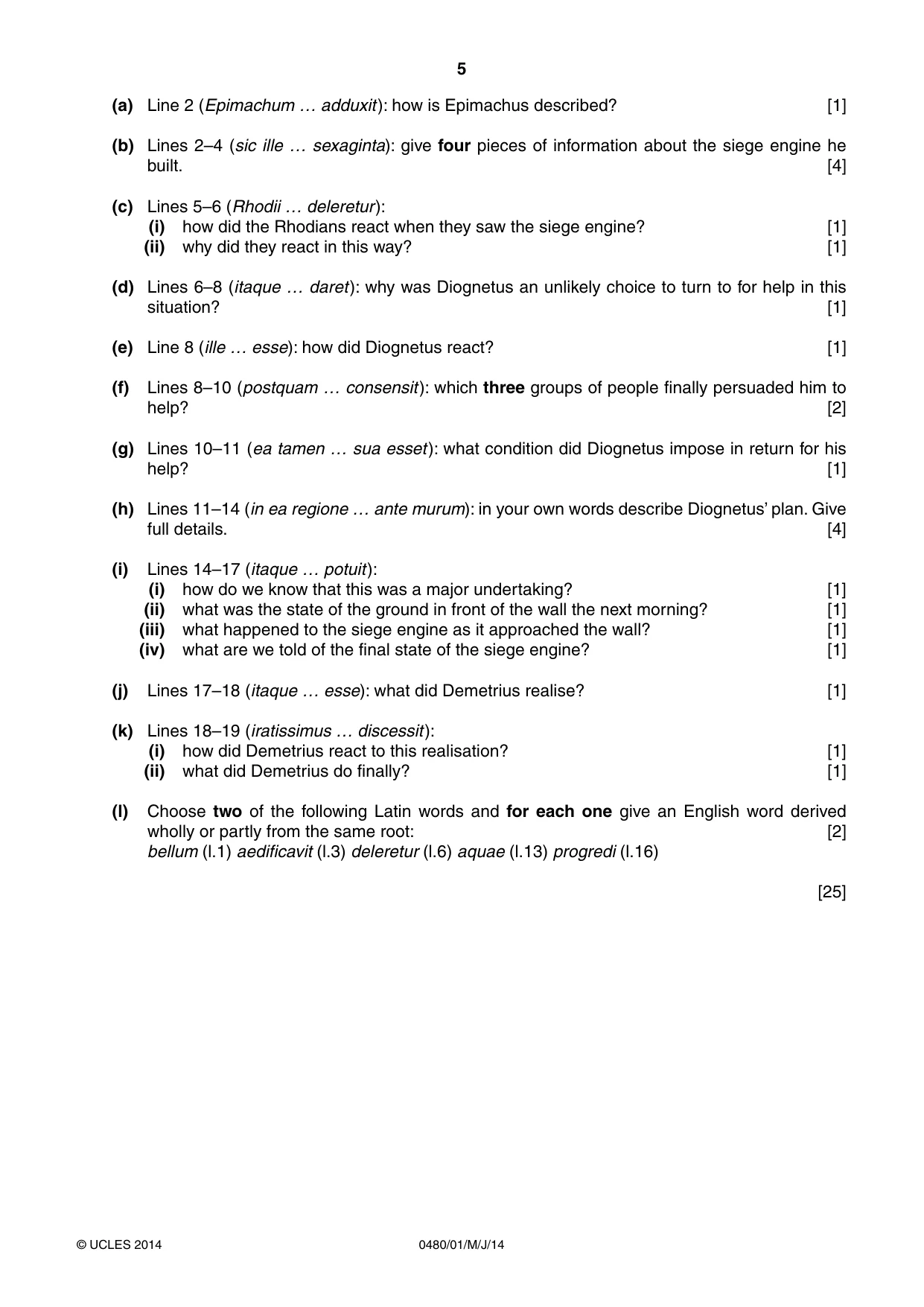 Cambridge IGCSE Latin 0480 2014 May/June Paper 1 · Variant 1 question paper, page 5 of 8