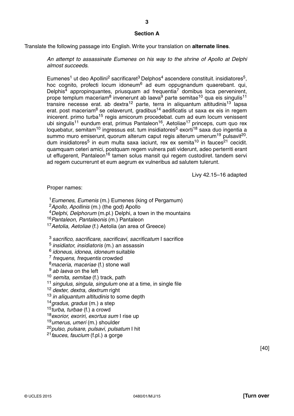Cambridge IGCSE Latin 0480 2015 May/June Paper 1 · Variant 1 question paper, page 3 of 8