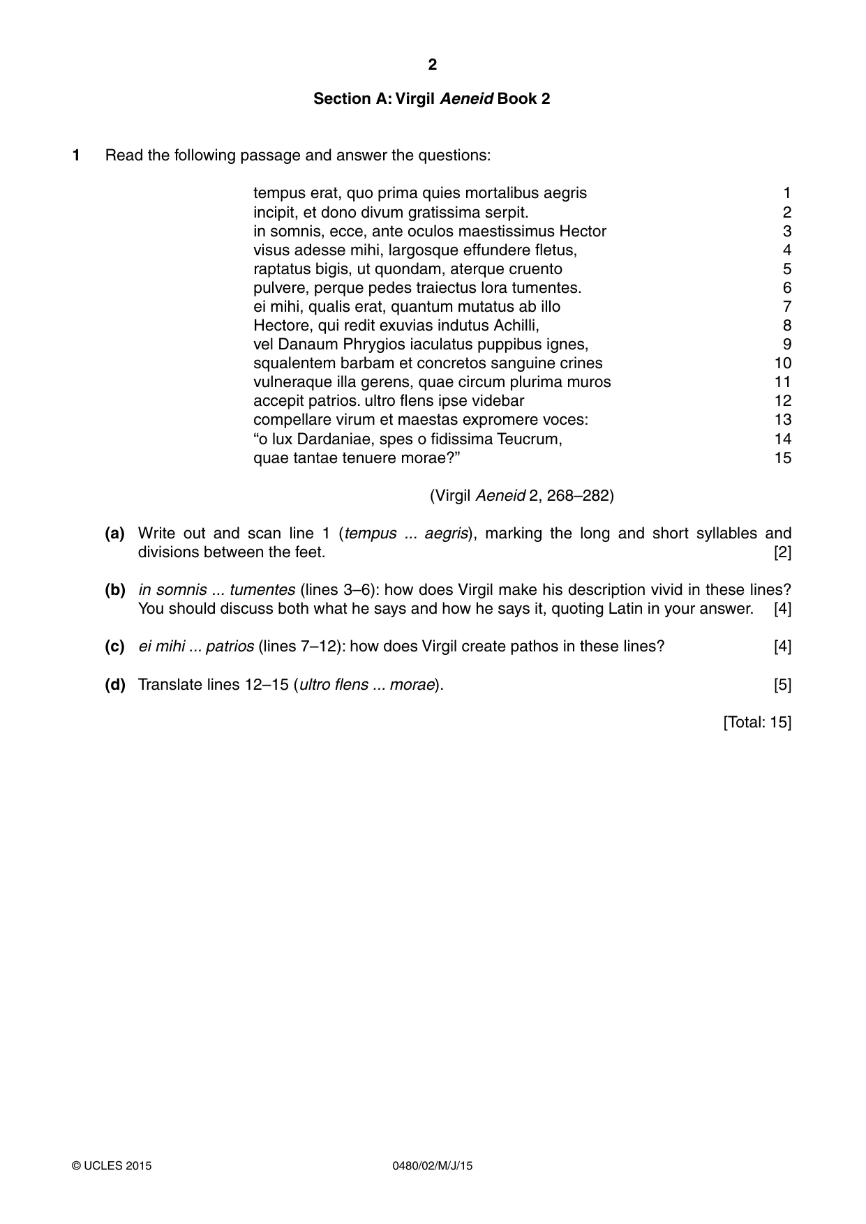 Cambridge IGCSE Latin 0480 2015 May/June Paper 2 · Variant 1 question paper, page 2 of 8