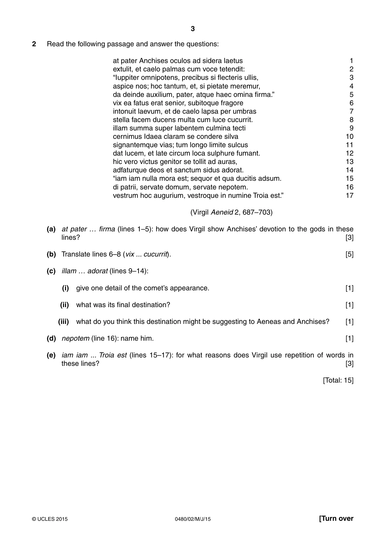 Cambridge IGCSE Latin 0480 2015 May/June Paper 2 · Variant 1 question paper, page 3 of 8