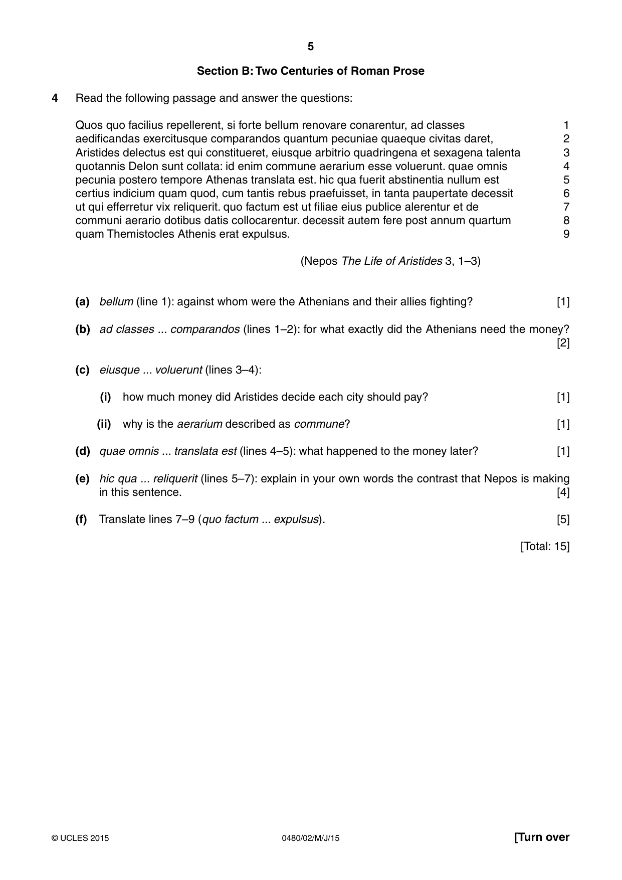 Cambridge IGCSE Latin 0480 2015 May/June Paper 2 · Variant 1 question paper, page 5 of 8