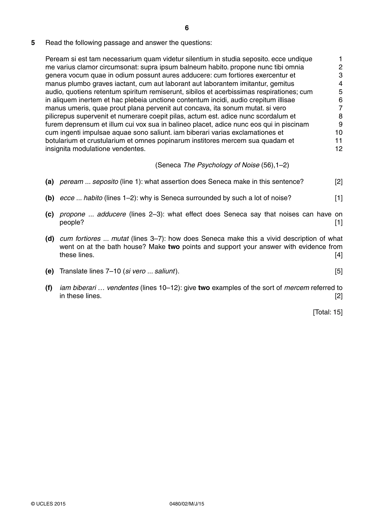 Cambridge IGCSE Latin 0480 2015 May/June Paper 2 · Variant 1 question paper, page 6 of 8