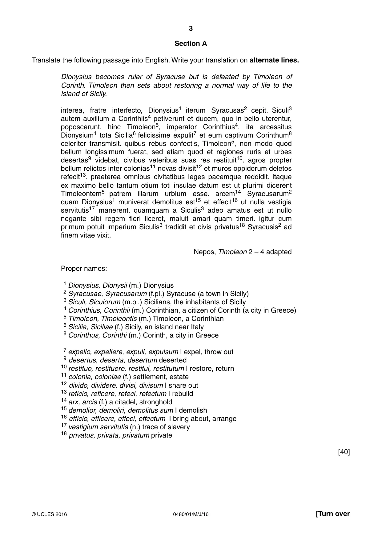 Cambridge IGCSE Latin 0480 2016 May/June Paper 1 · Variant 0 question paper, page 3 of 8